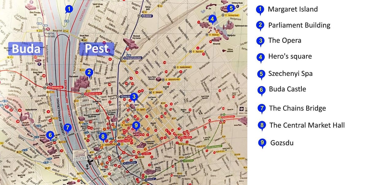 budapešť míst k návštěvě mapě