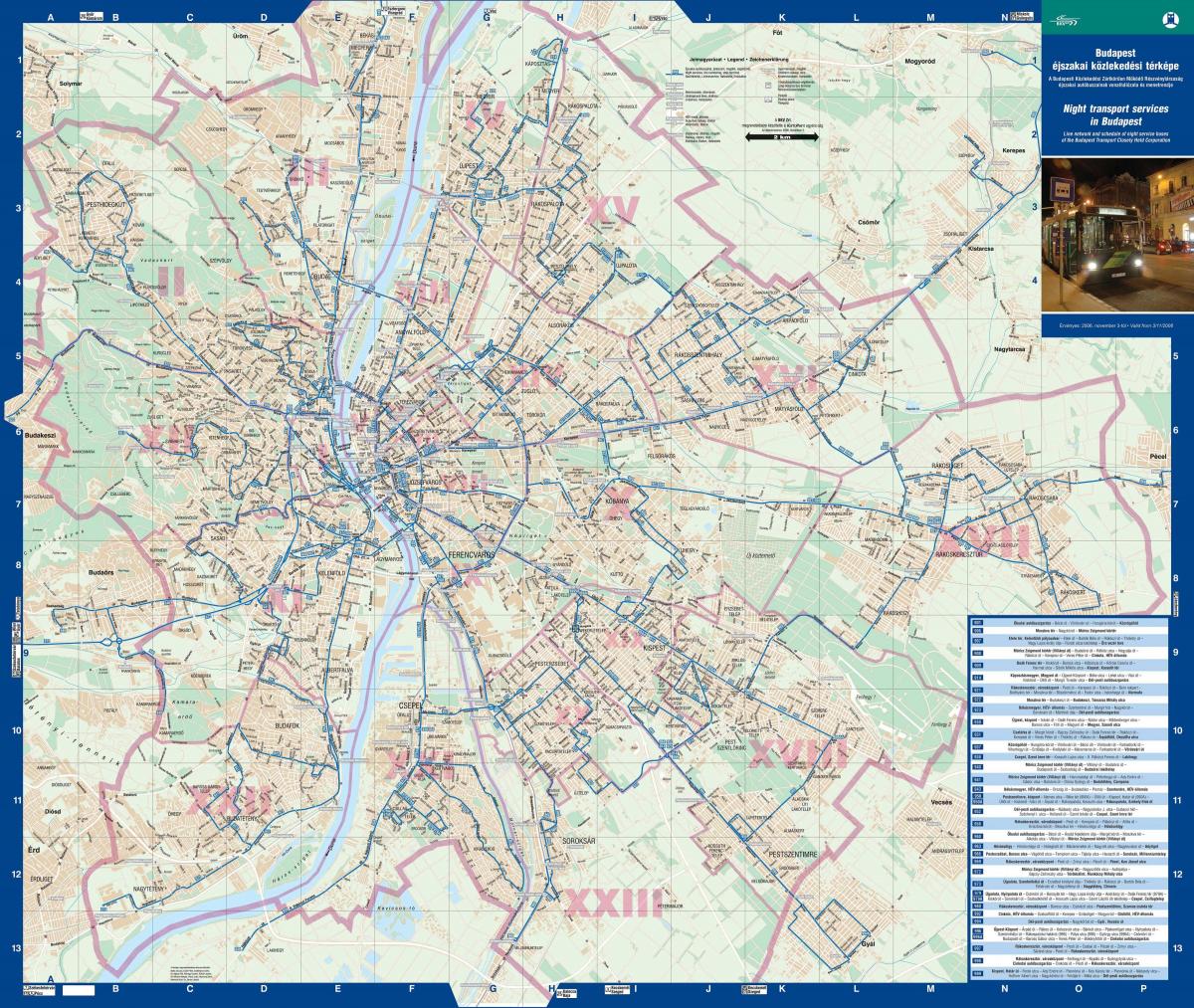 budapešť noční autobus mapě