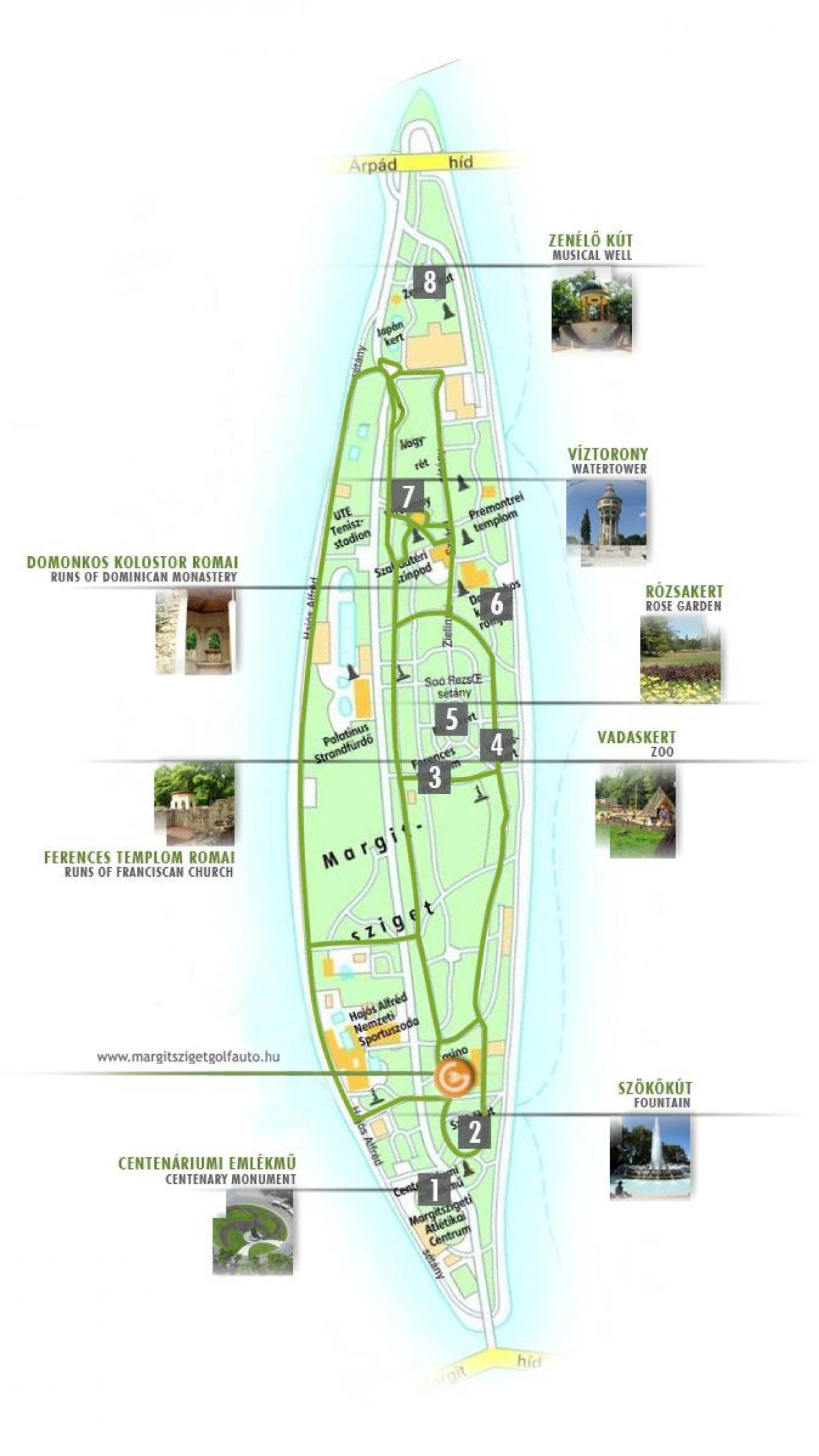 mapa margaret island v budapešti