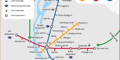 Mapa Metro v budapešti, maďarsko